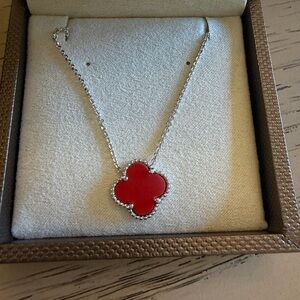 Elegant Red Clover Pendant Necklace